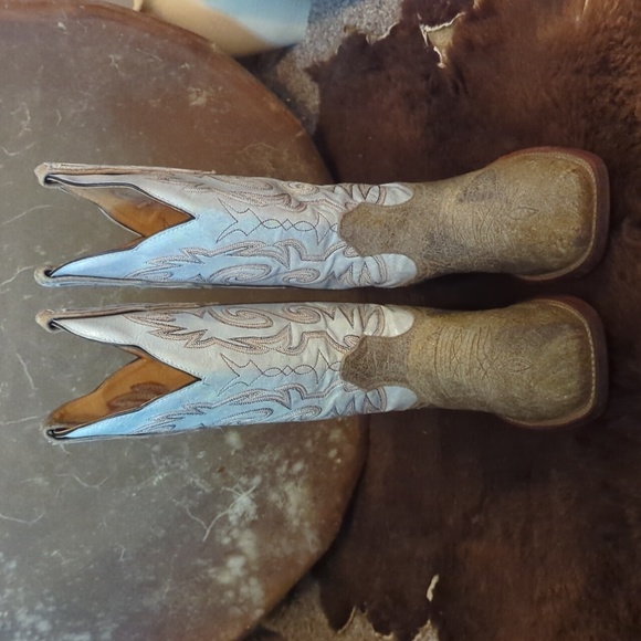 BOULET #2083 metallic leather cowgirl western boots square toe sz 6.5 like new - Picture 9 of 16